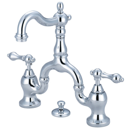 Kingston Brass KS7971AL English Country Bridge Bathroom Faucet with Brass Pop-Up, Polished Chrome