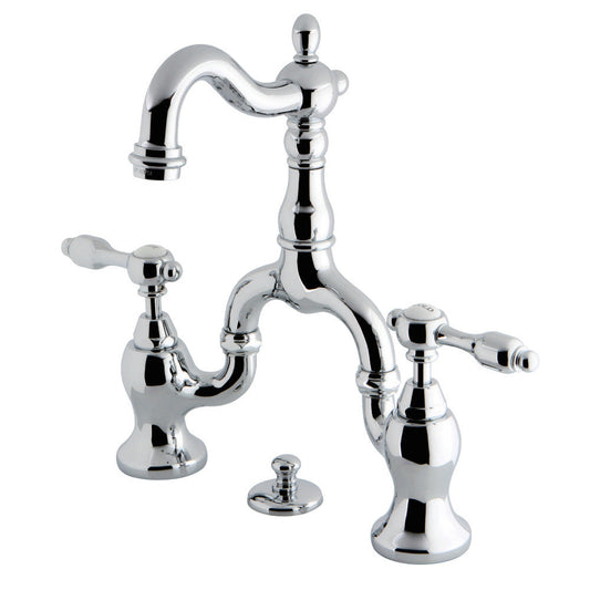 Kingston Brass KS7971TAL Tudor Bridge Bathroom Faucet with Brass Pop-Up, Polished Chrome
