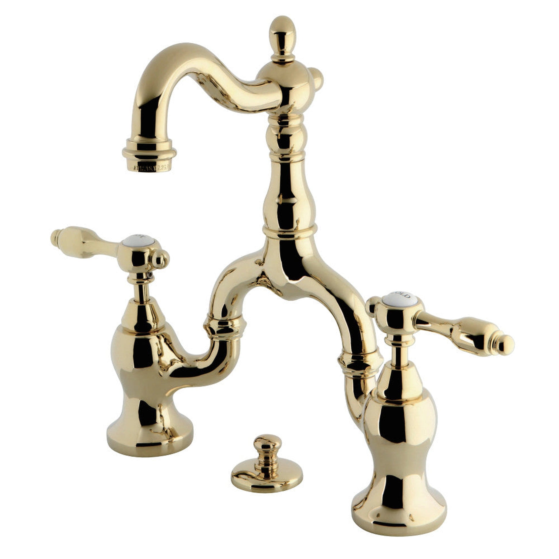 Kingston Brass KS7972TAL Tudor Bridge Bathroom Faucet with Brass Pop-Up, Polished Brass