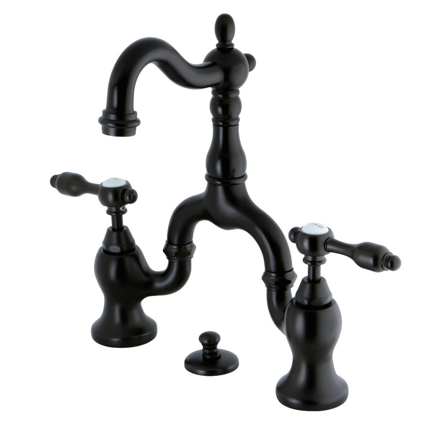 Kingston Brass KS7975TAL Tudor Bridge Bathroom Faucet with Brass Pop-Up, Oil Rubbed Bronze