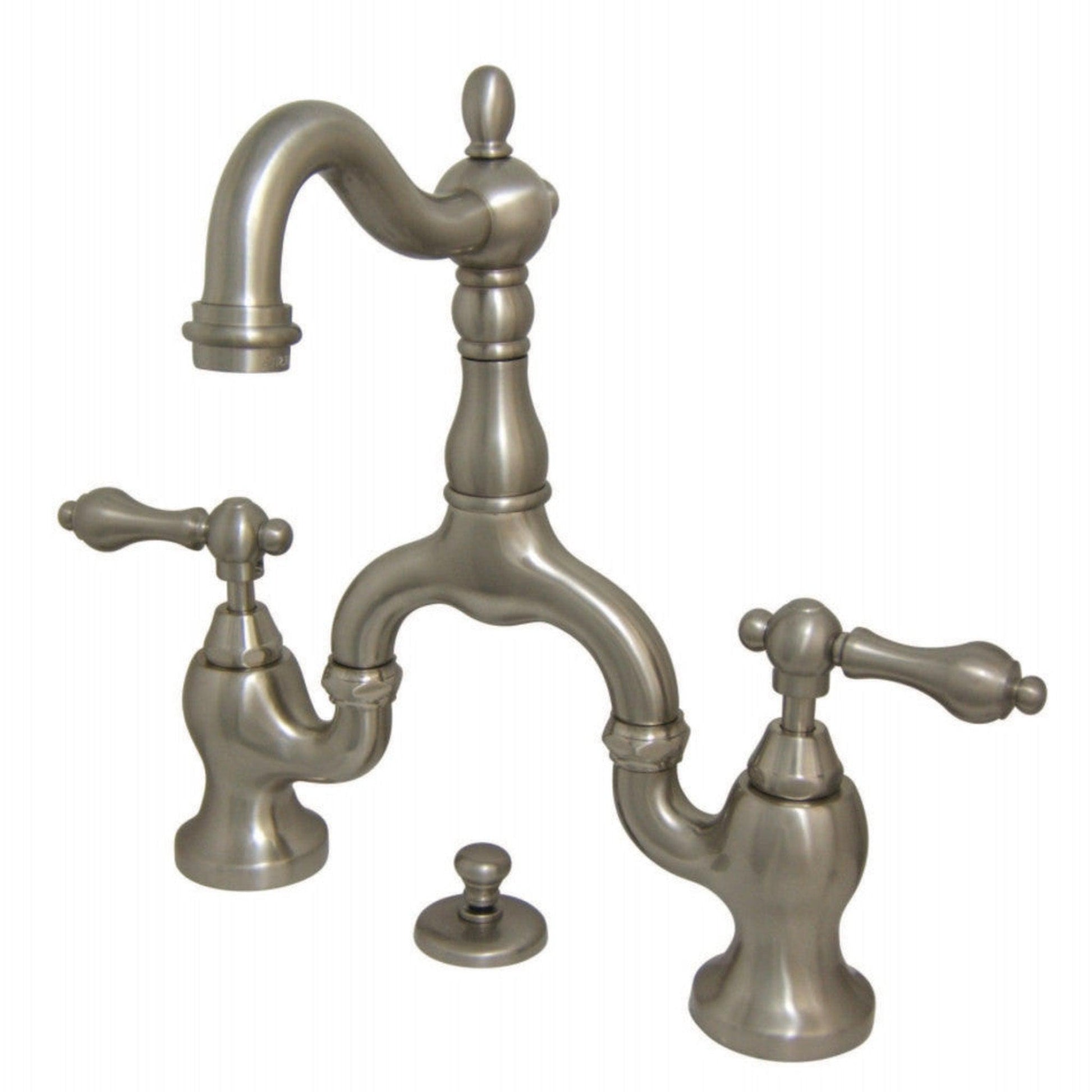 Kingston Brass KS7978AL English Country Bridge Bathroom Faucet with Brass Pop-Up, Brushed Nickel