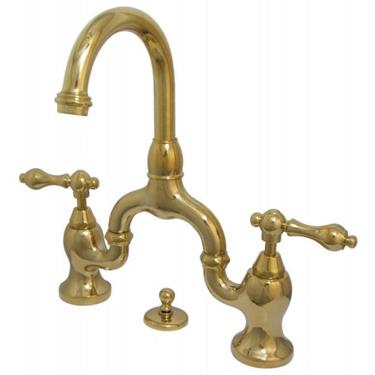Kingston Brass KS7992AL English Country Bridge Bathroom Faucet with Brass Pop-Up, Polished Brass