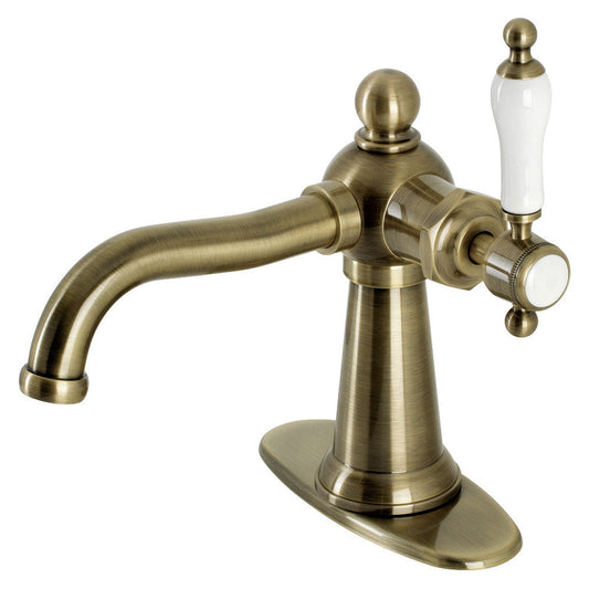 Kingston Brass KSD154KLAB Nautical Single-Handle Bathroom Faucet with Push Pop-Up, Antique Brass