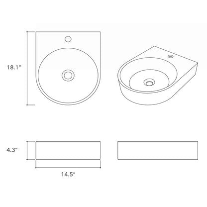 Konkretus Bahia01 15" Coal Black Wall-Mounted Round Vessel Concrete Bathroom Sink