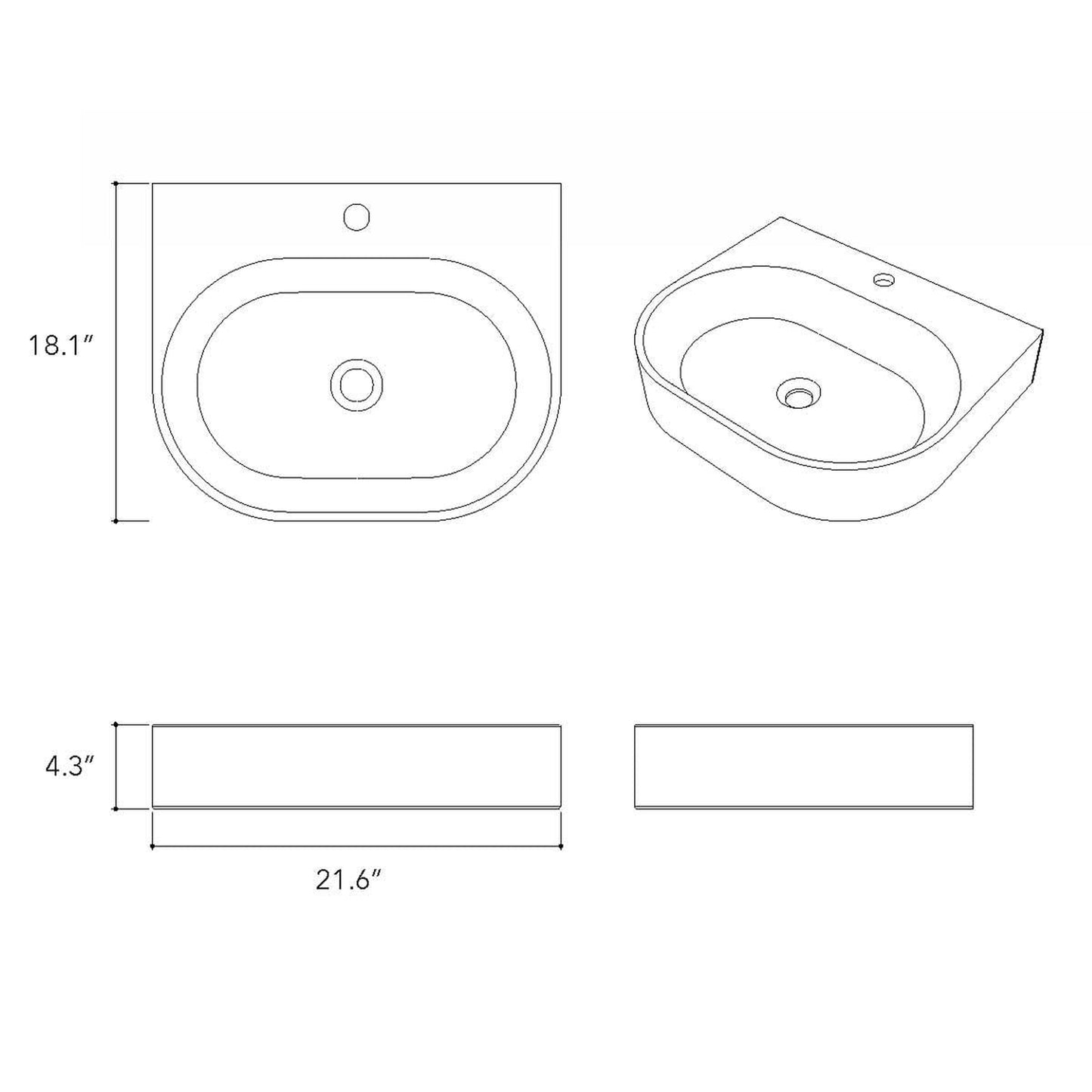 Konkretus Bahia02 22" Volcanic Gray Wall-Mounted Vessel Concrete Bathroom Sink