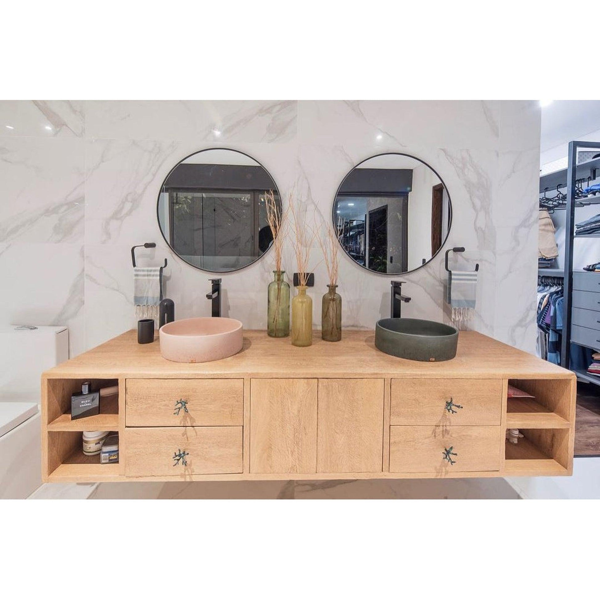 Konkretus Dal01 15" Coral Light Red Top Mount Round Vessel Concrete Bathroom Sink