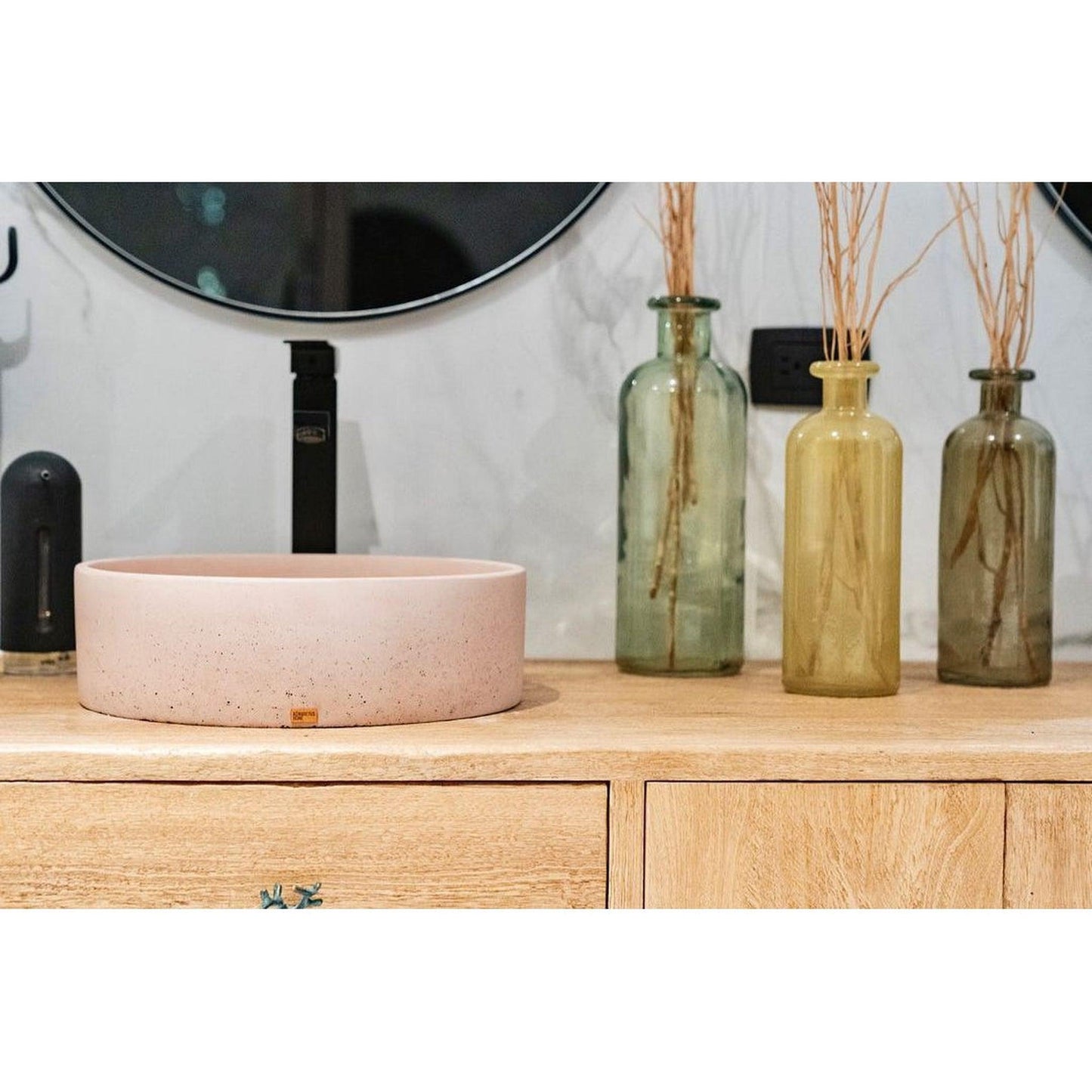 Konkretus Dal01 15" Coral Light Red Top Mount Round Vessel Concrete Bathroom Sink