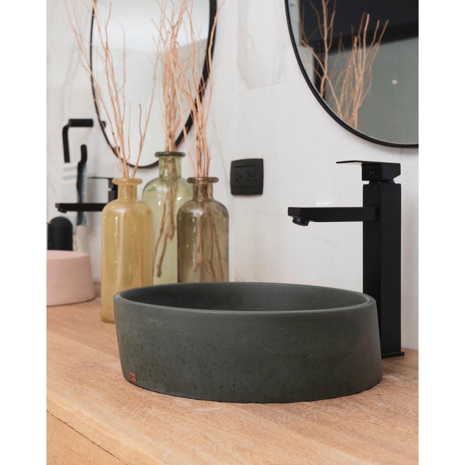 Konkretus Dal01 15" Volcanic Gray Top Mount Round Vessel Concrete Bathroom Sink