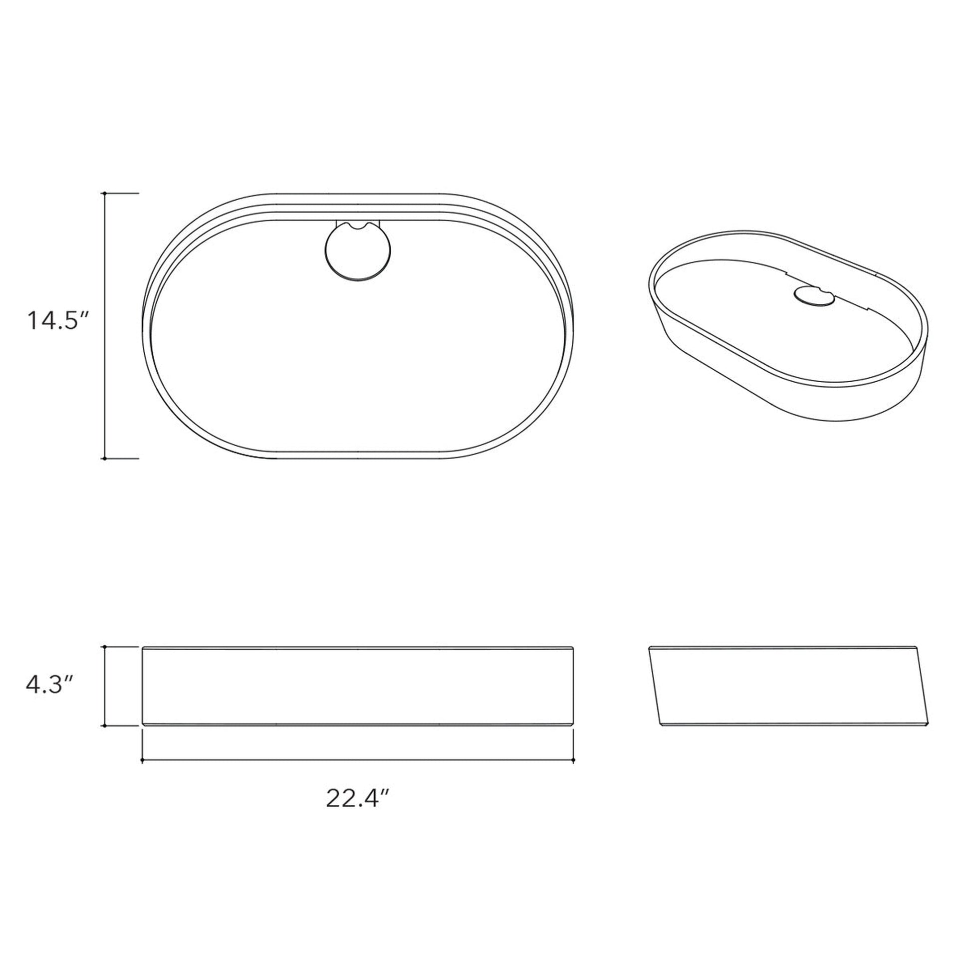 Konkretus Dal02 22" Coal Black Top Mount Oval Vessel Concrete Bathroom Sink