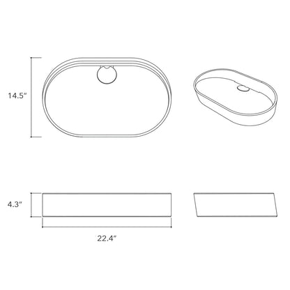 Konkretus Dal02 22" Coal Black Top Mount Oval Vessel Concrete Bathroom Sink