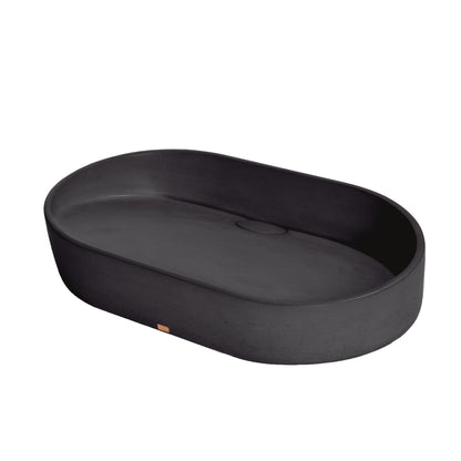 Konkretus Dal02 22" Coal Black Top Mount Oval Vessel Concrete Bathroom Sink