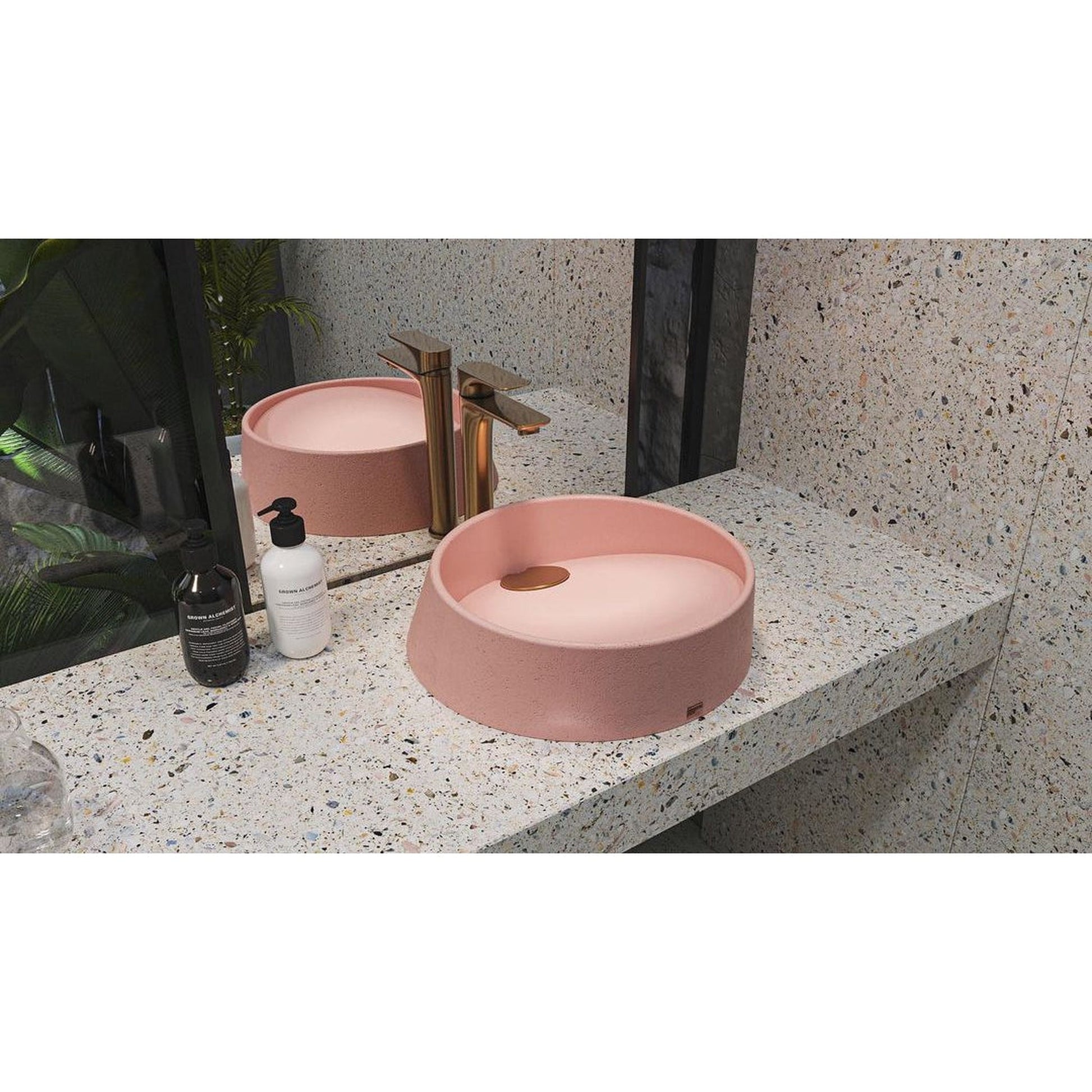 Konkretus Dal04 16" Coral Light Red Top Mount Round Vessel Concrete Bathroom Sink