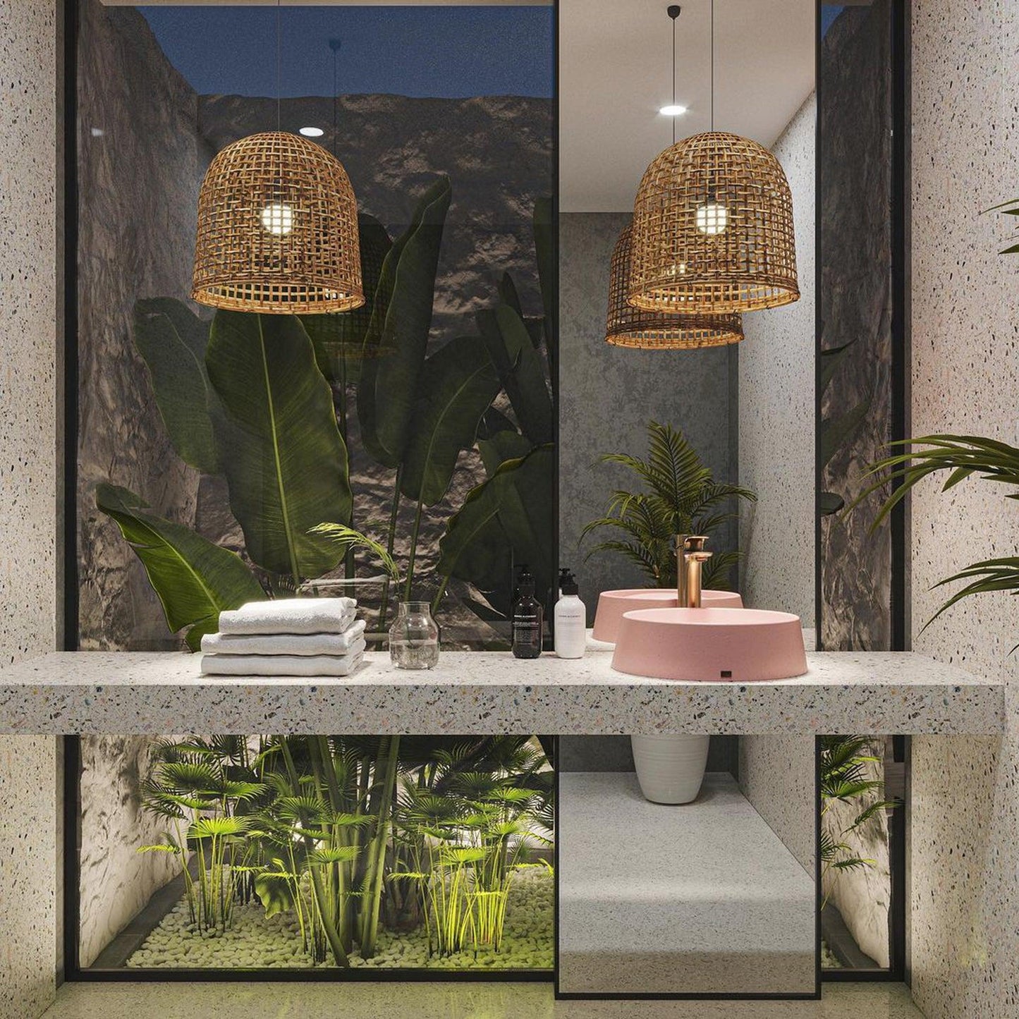 Konkretus Dal04 16" Coral Light Red Top Mount Round Vessel Concrete Bathroom Sink