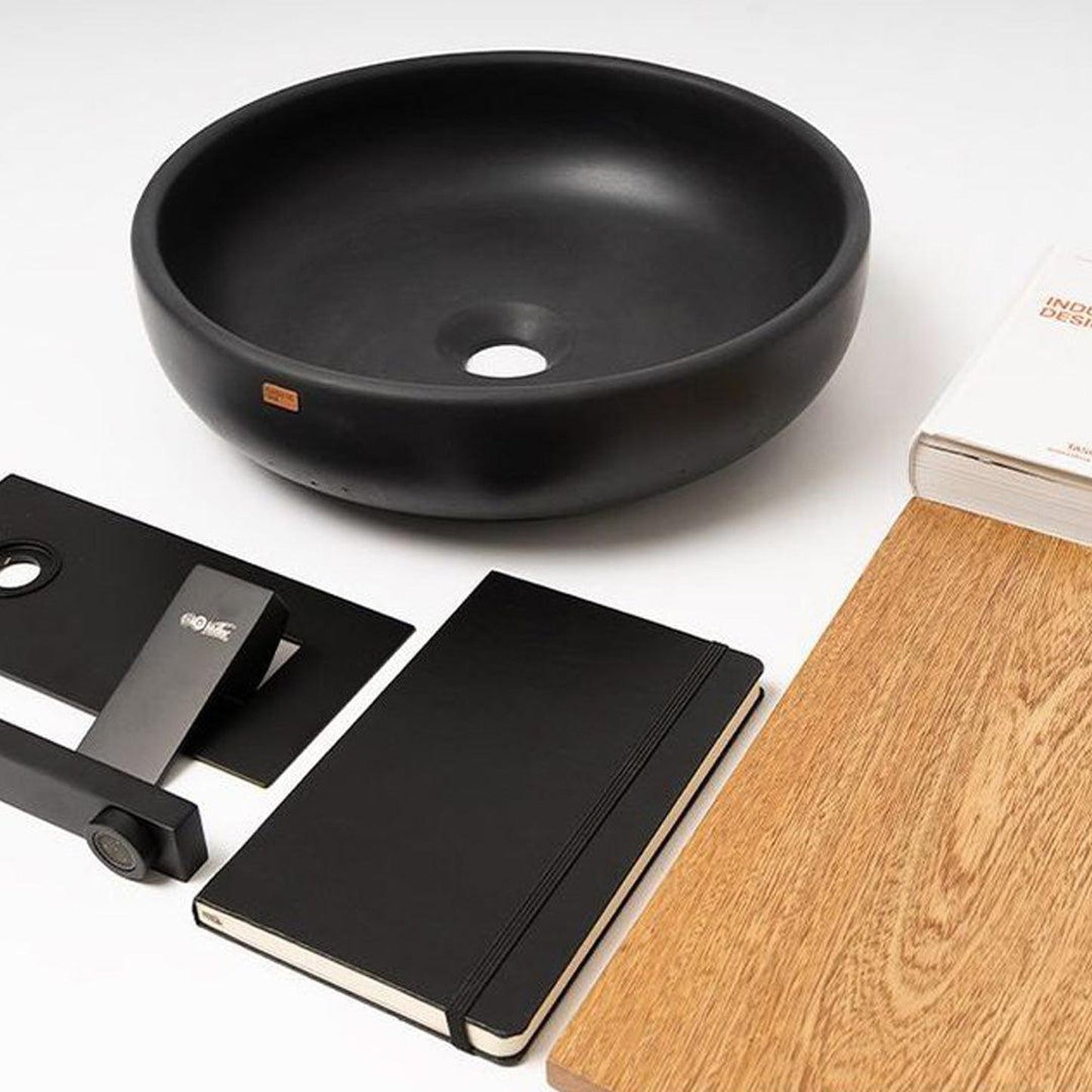 Konkretus Fladd02 15" Coal Black Top Mount Vessel Concrete Bathroom Sink