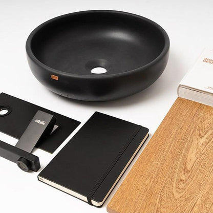 Konkretus Fladd02 15" Coal Black Top Mount Vessel Concrete Bathroom Sink