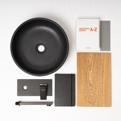 Konkretus Fladd02 15" Coal Black Top Mount Vessel Concrete Bathroom Sink