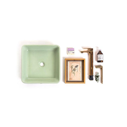 Konkretus Fladd03 15" Ceiba Green Top Mount Square Vessel Concrete Bathroom Sink