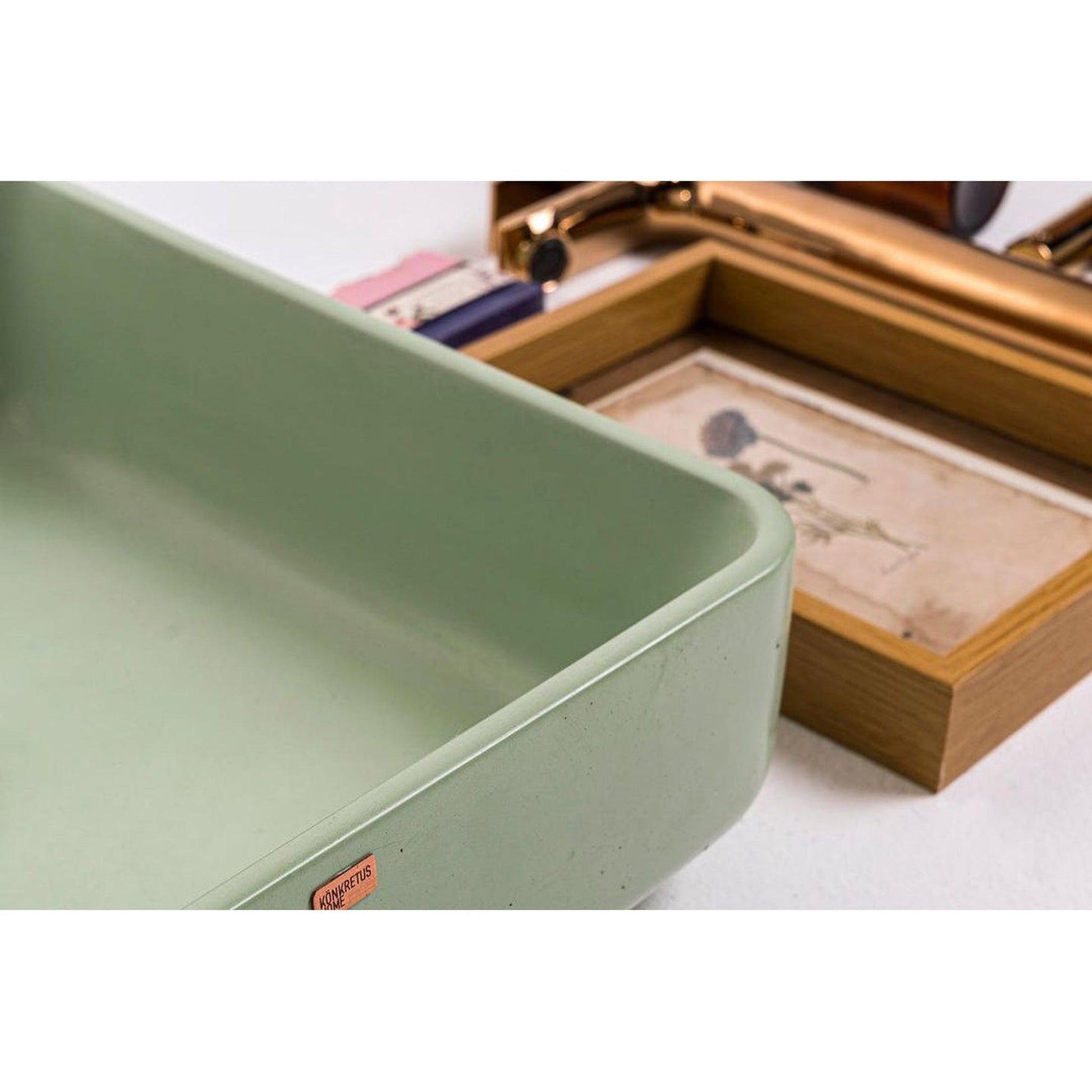 Konkretus Fladd03 15" Ceiba Green Top Mount Square Vessel Concrete Bathroom Sink