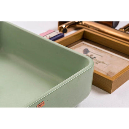 Konkretus Fladd03 15" Ceiba Green Top Mount Square Vessel Concrete Bathroom Sink