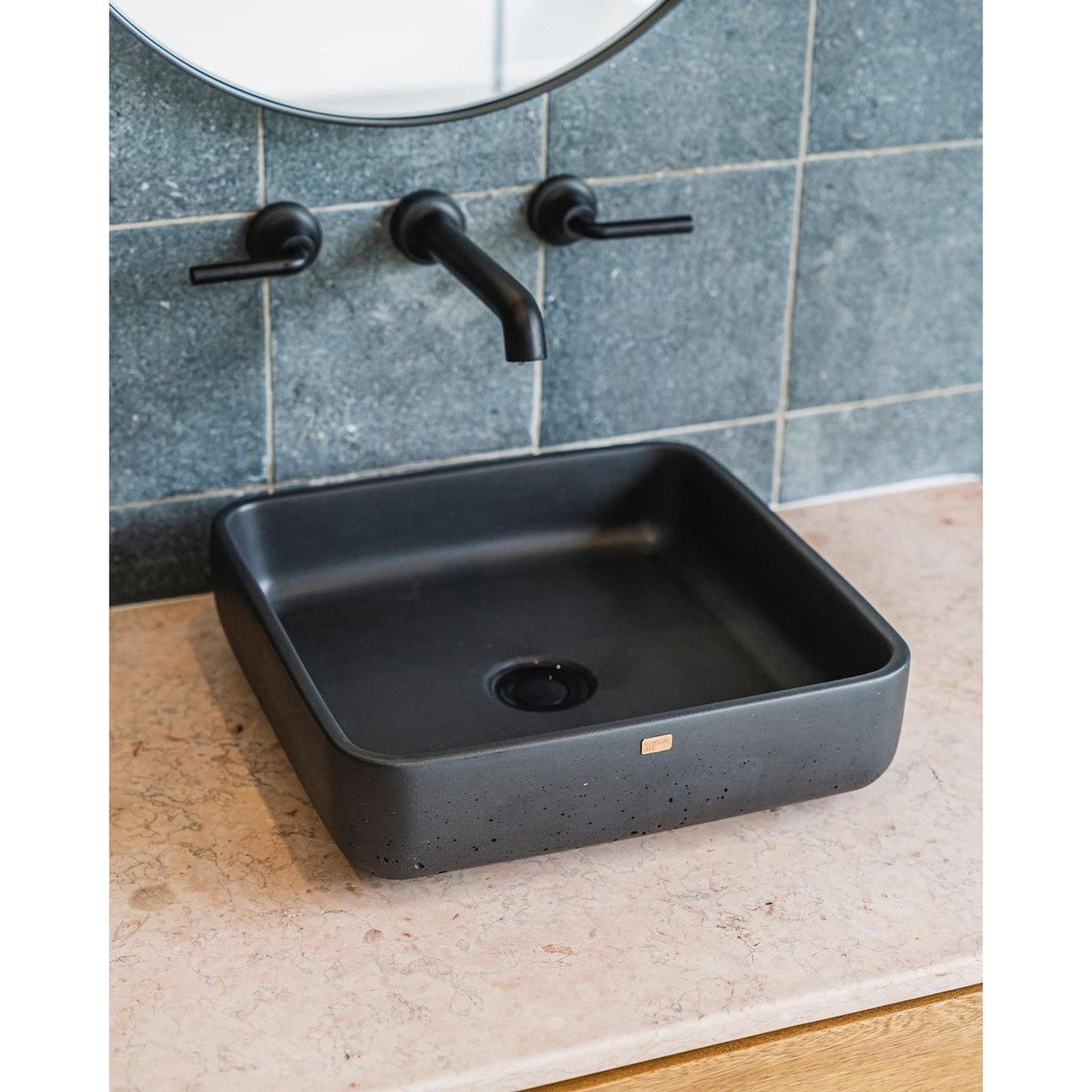 Konkretus Fladd03 15" Coal Black Top Mount Square Vessel Concrete Bathroom Sink