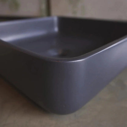 Konkretus Fladd03 15" Coal Black Top Mount Square Vessel Concrete Bathroom Sink