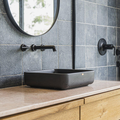 Konkretus Fladd03 15" Coal Black Top Mount Square Vessel Concrete Bathroom Sink