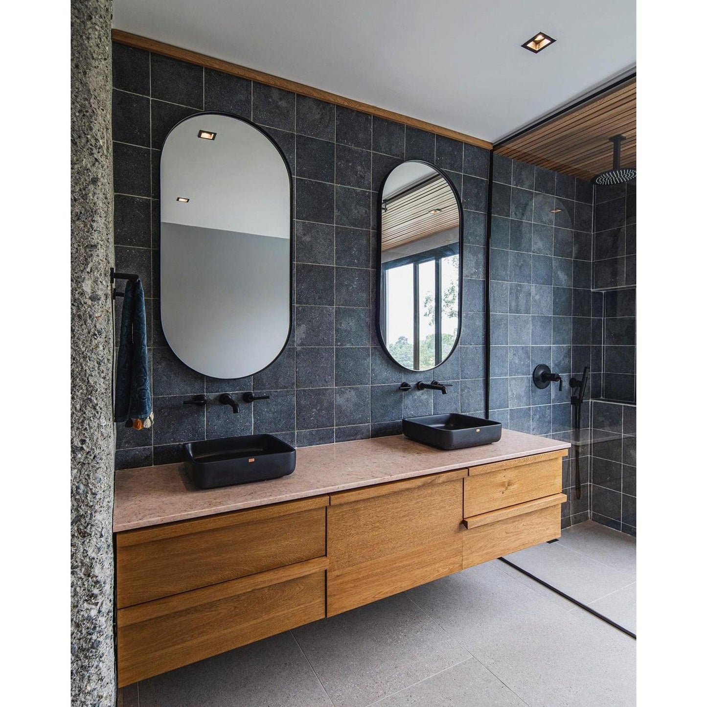 Konkretus Fladd03 15" Coal Black Top Mount Square Vessel Concrete Bathroom Sink