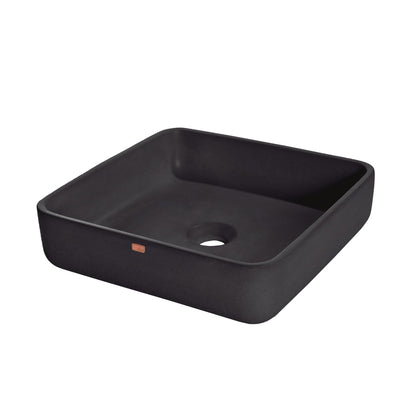 Konkretus Fladd03 15" Coal Black Top Mount Square Vessel Concrete Bathroom Sink