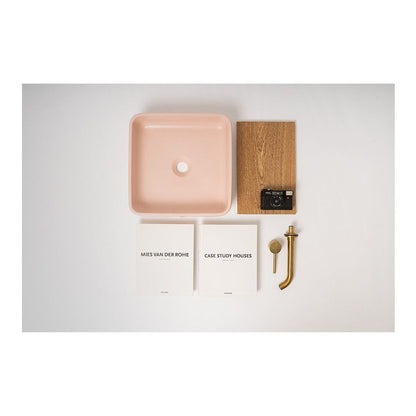 Konkretus Fladd03 15" Coral Light Red Top Mount Square Vessel Concrete Bathroom Sink