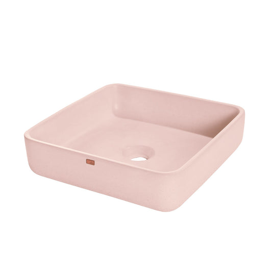 Konkretus Fladd03 15" Coral Light Red Top Mount Square Vessel Concrete Bathroom Sink