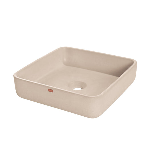 Konkretus Fladd03 15" Linen Beige Top Mount Square Vessel Concrete Bathroom Sink