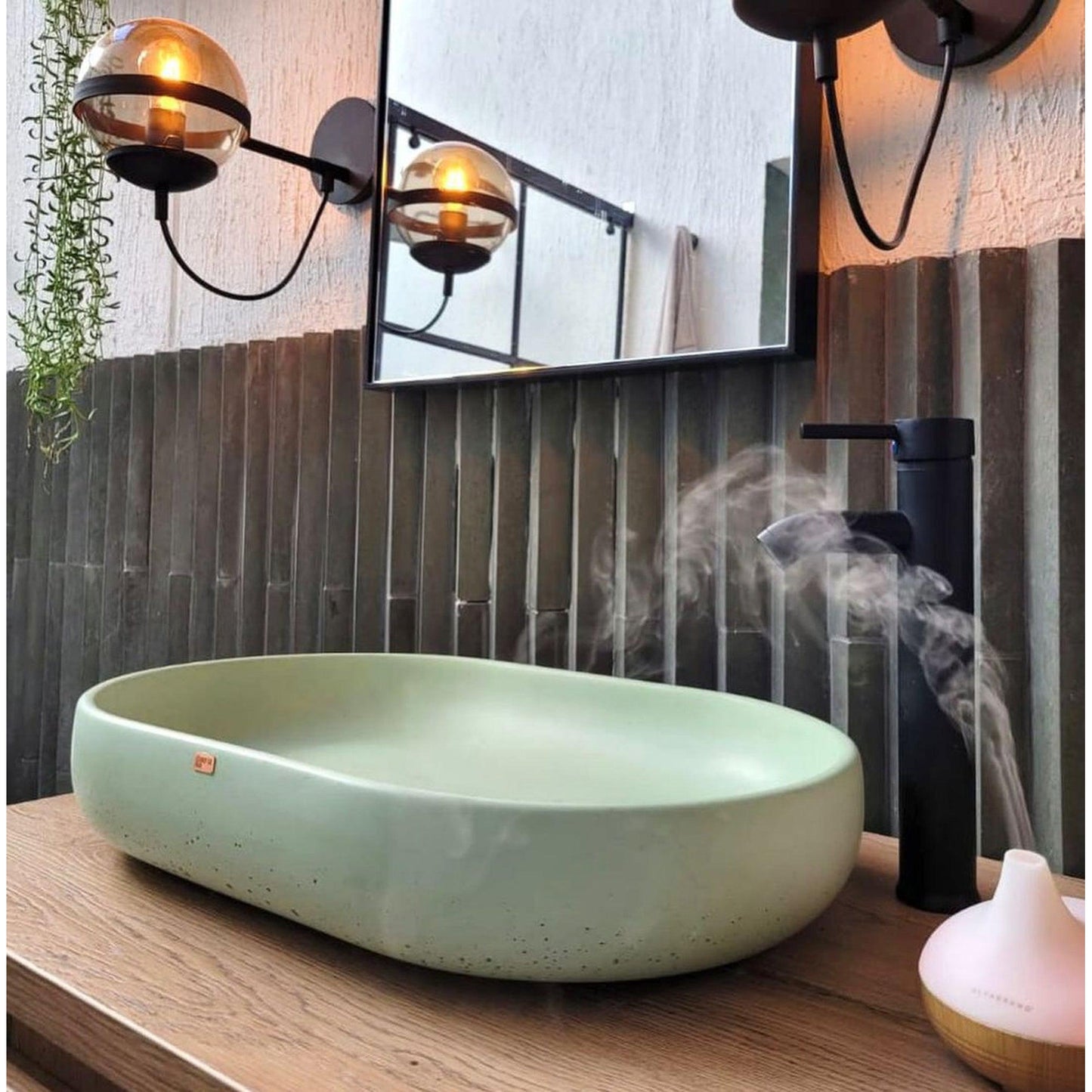 Konkretus Fladd04 22" Ceiba Green Top Mount Oval Vessel Concrete Bathroom Sink