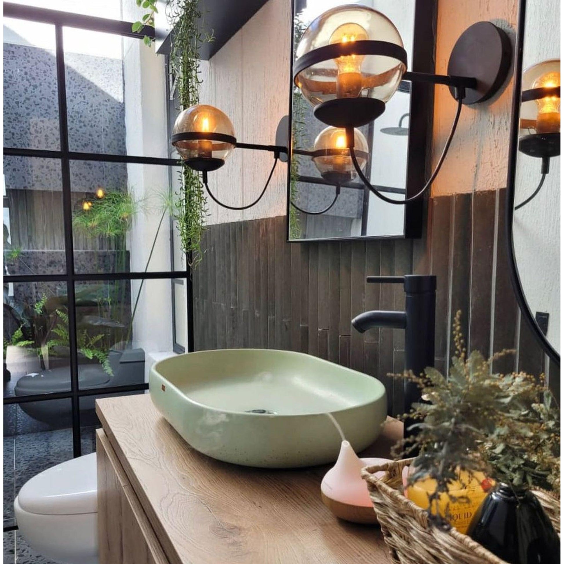 Konkretus Fladd04 22" Ceiba Green Top Mount Oval Vessel Concrete Bathroom Sink