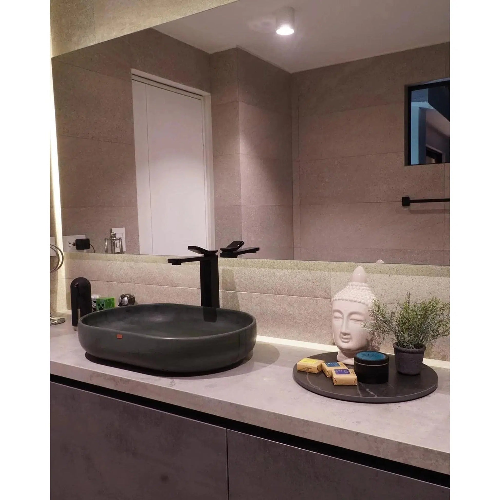 Konkretus Fladd04 22" Coal Black Top Mount Oval Vessel Concrete Bathroom Sink