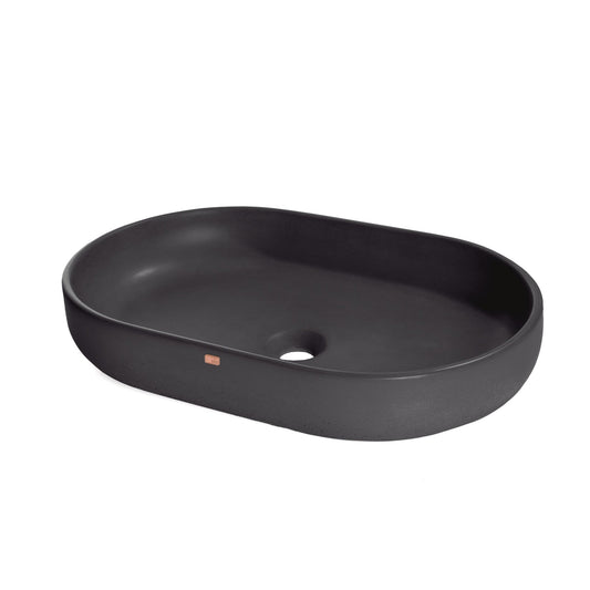 Konkretus Fladd04 22" Coal Black Top Mount Oval Vessel Concrete Bathroom Sink