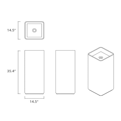 Konkretus Fladd06 15" Caribbean Blue Square Pedestal Concrete Bathroom Sink