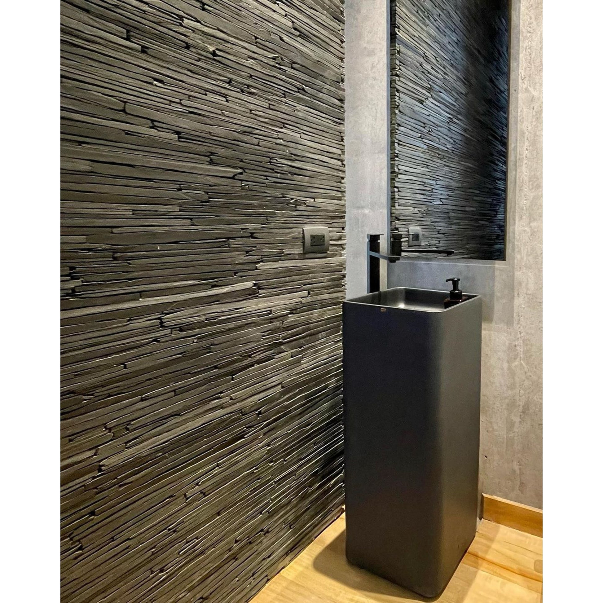 Konkretus Fladd06 15" Coal Black Square Pedestal Concrete Bathroom Sink