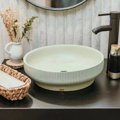 Konkretus Lotus01 15" Ceiba Green Top Mount Vessel Concrete Bathroom Sink