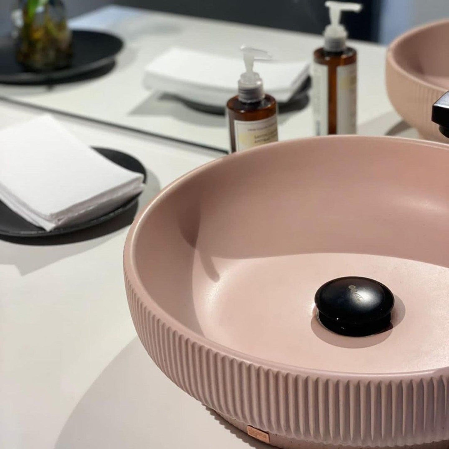 Konkretus Lotus01 15" Coral Light Red Top Mount Vessel Concrete Bathroom Sink