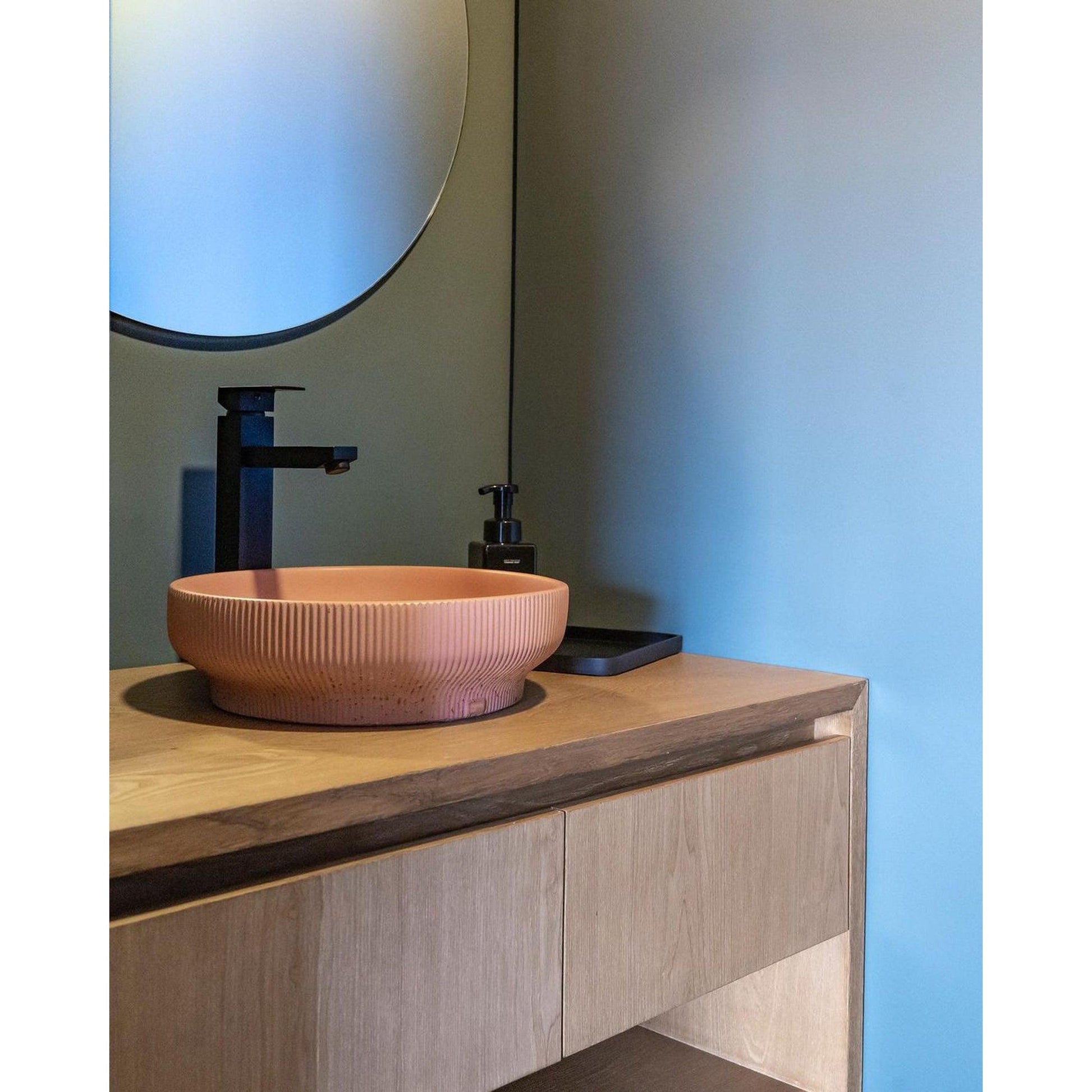 Konkretus Lotus01 15" Coral Light Red Top Mount Vessel Concrete Bathroom Sink