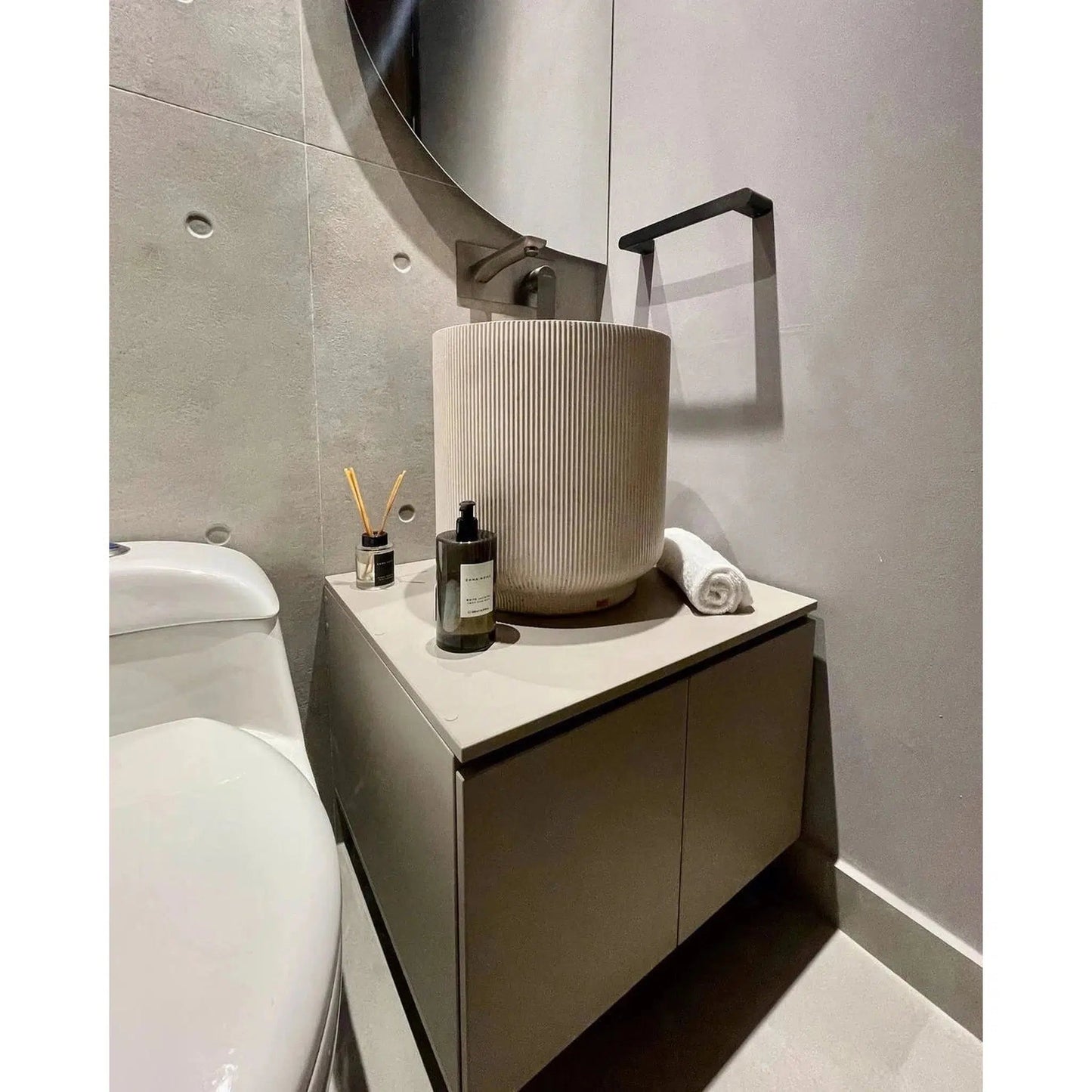 Konkretus Lotus05 15" Shadow Gray Top Mount Semi Pedestal Concrete Bathroom Sink