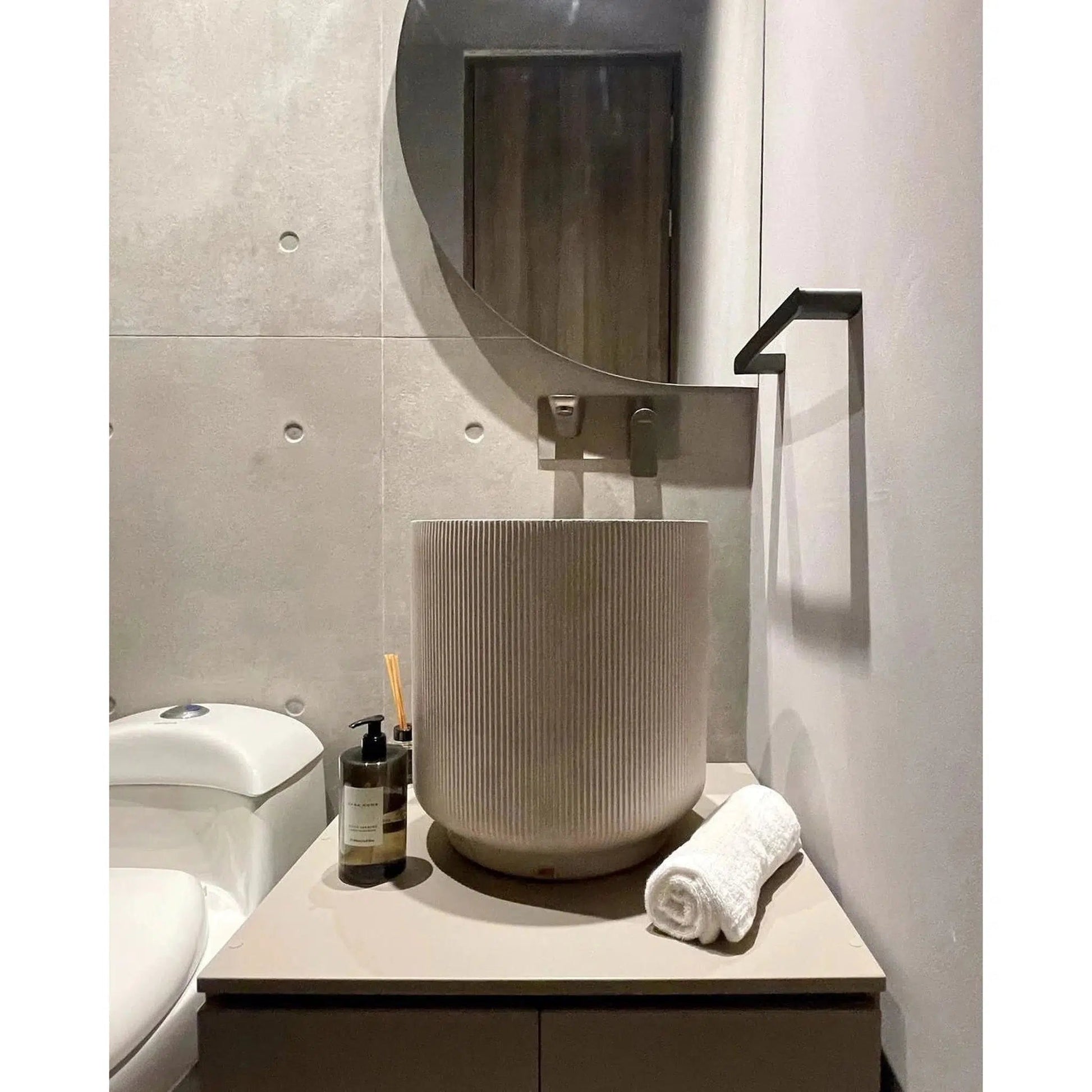 Konkretus Lotus05 15" Shadow Gray Top Mount Semi Pedestal Concrete Bathroom Sink