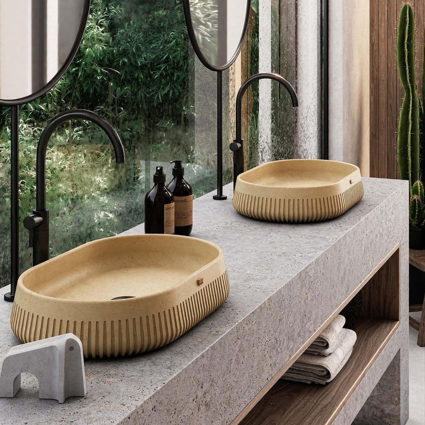 Konkretus Papua02 22" Dune Yellow Top Mount Vessel Concrete Bathroom Sink