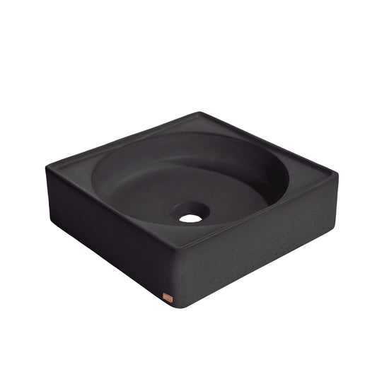 Konkretus Selv01 15" Coal Black Top Mount Square Vessel Concrete Bathroom Sink