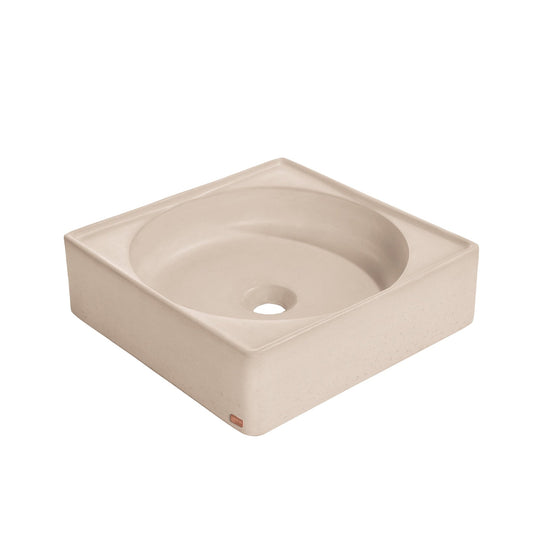 Konkretus Selv01 15" Linen Beige Top Mount Square Vessel Concrete Bathroom Sink