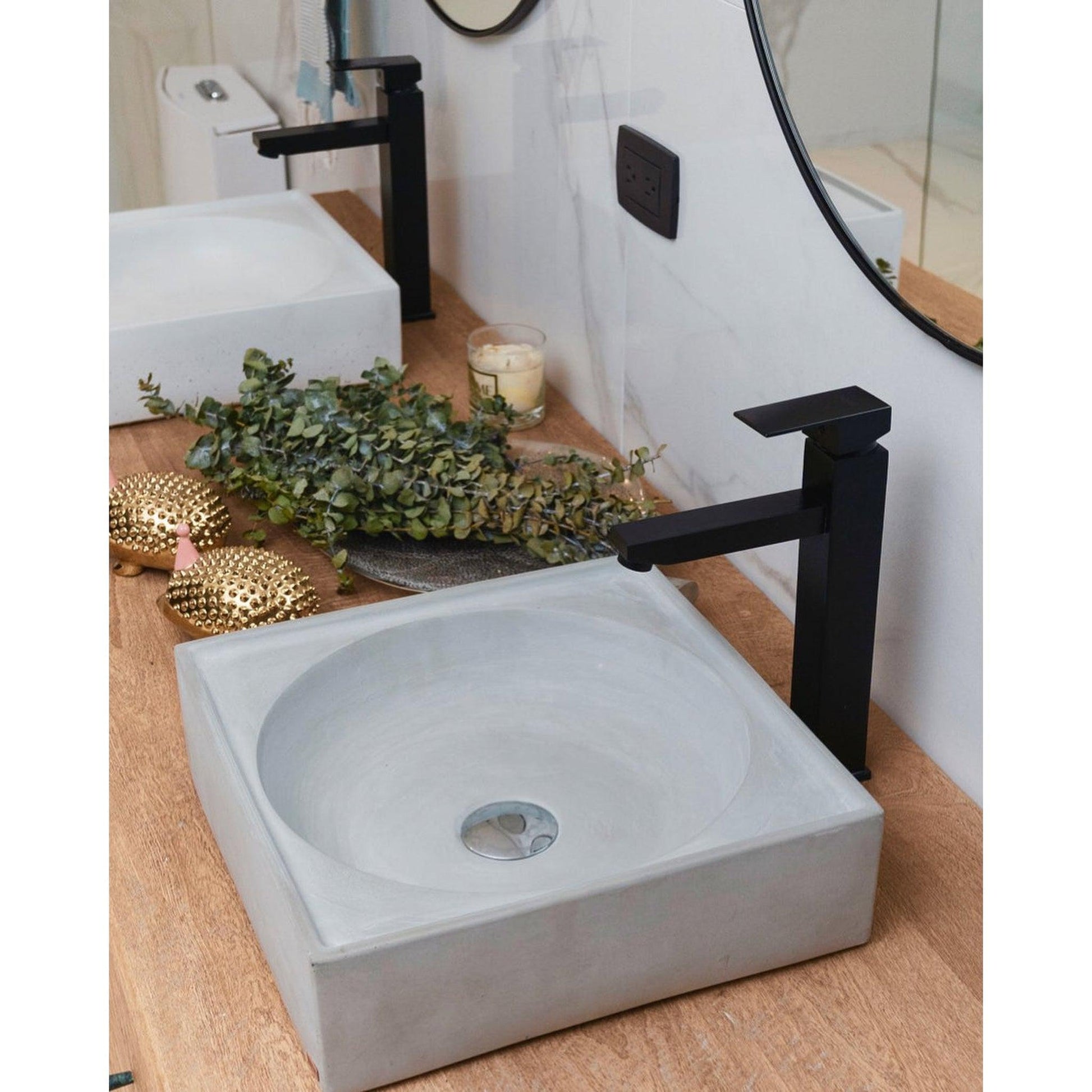 Konkretus Selv01 15" Rain Gray Top Mount Square Vessel Concrete Bathroom Sink