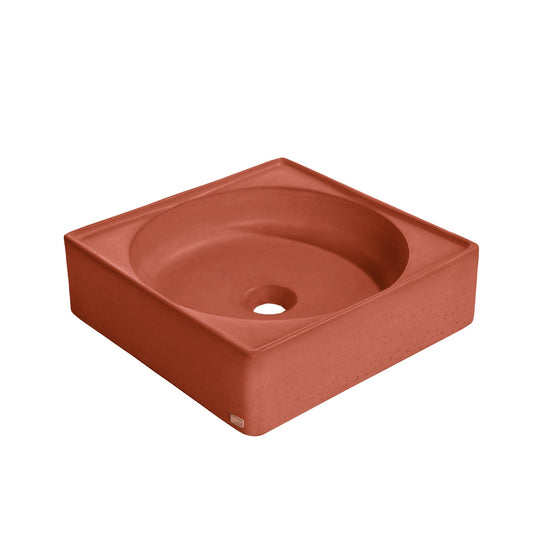 Konkretus Selv01 15" Terracota Red Top Mount Square Vessel Concrete Bathroom Sink