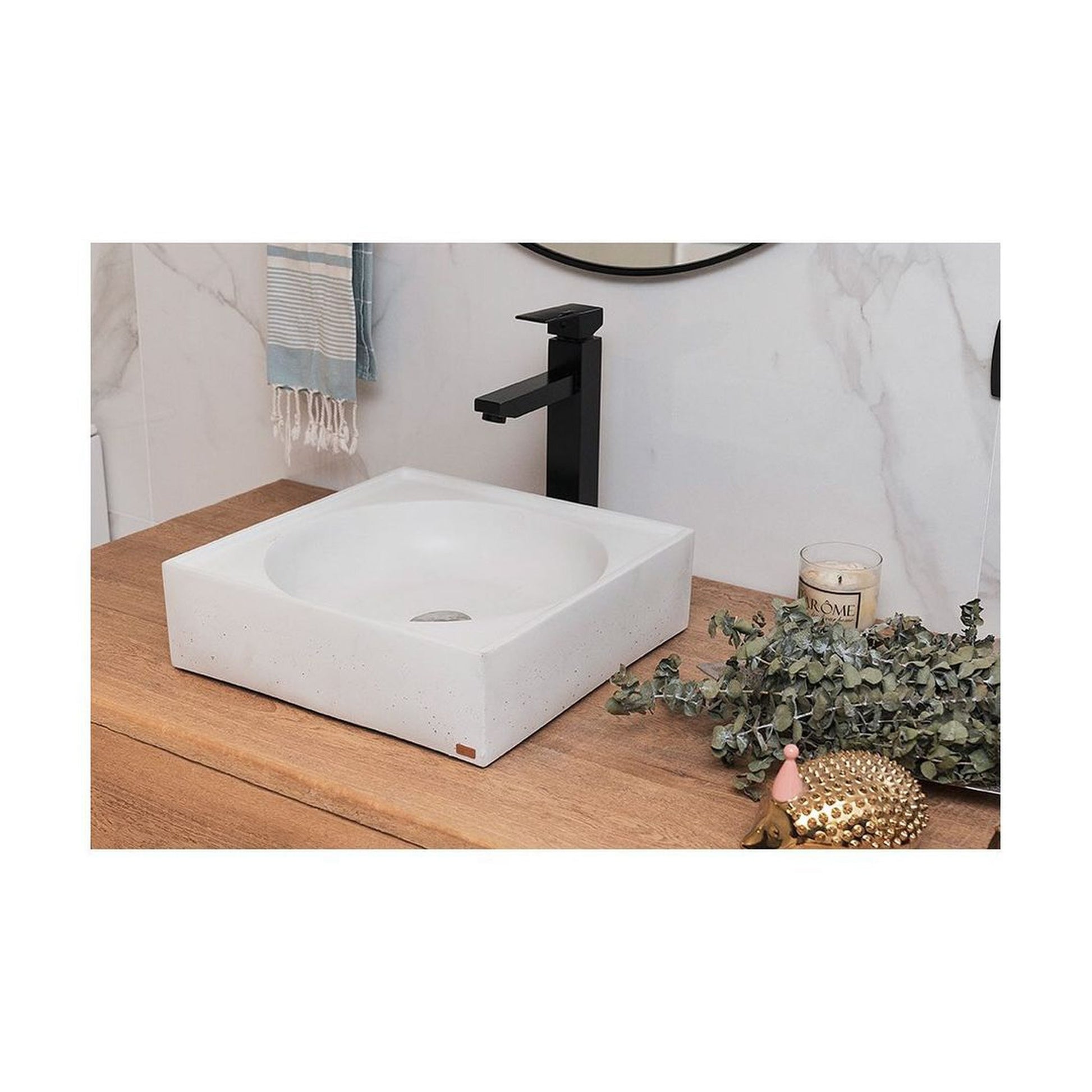 Konkretus Selv01 15" Tulum White Top Mount Square Vessel Concrete Bathroom Sink