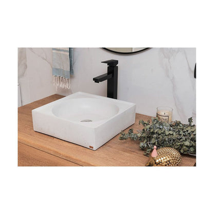 Konkretus Selv01 15" Tulum White Top Mount Square Vessel Concrete Bathroom Sink