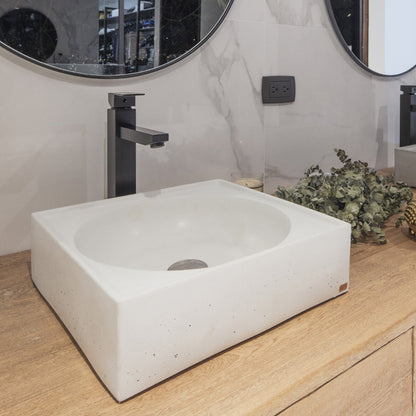 Konkretus Selv01 15" Tulum White Top Mount Square Vessel Concrete Bathroom Sink